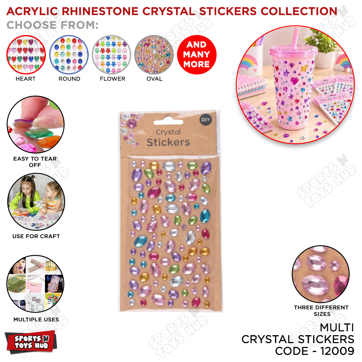 Acrylic Rhinestone Crystal Sticker – Self-Adhesive Sparkling Gems Stickers for DIY Crafts