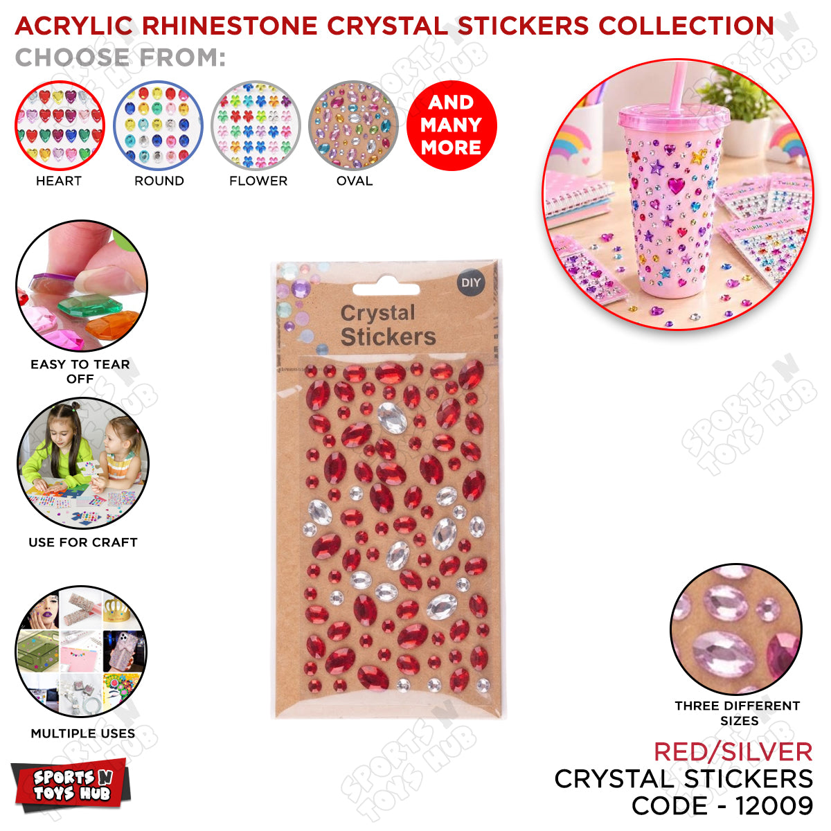 Acrylic Rhinestone Crystal Sticker – Self-Adhesive Sparkling Gems Stickers for DIY Crafts