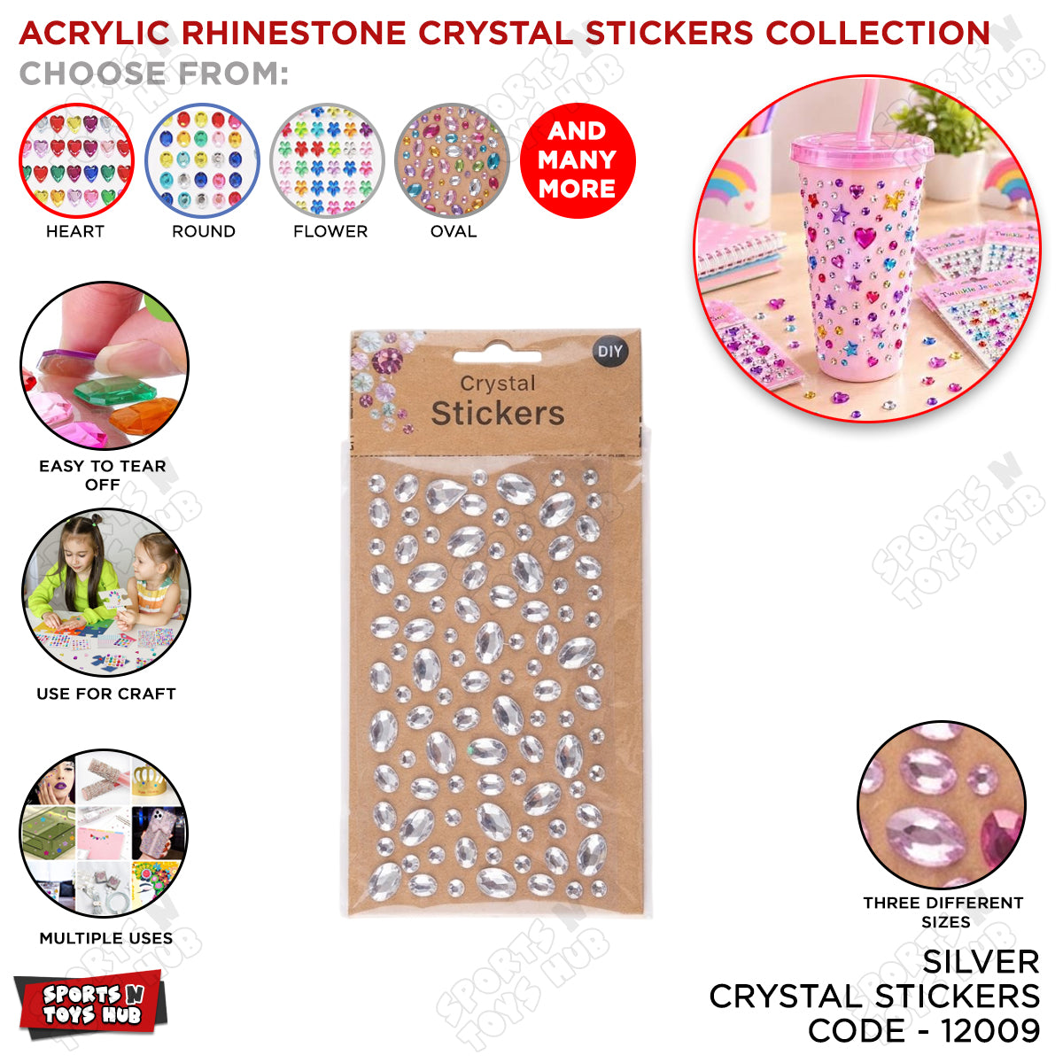 Acrylic Rhinestone Crystal Sticker – Self-Adhesive Sparkling Gems Stickers for DIY Crafts