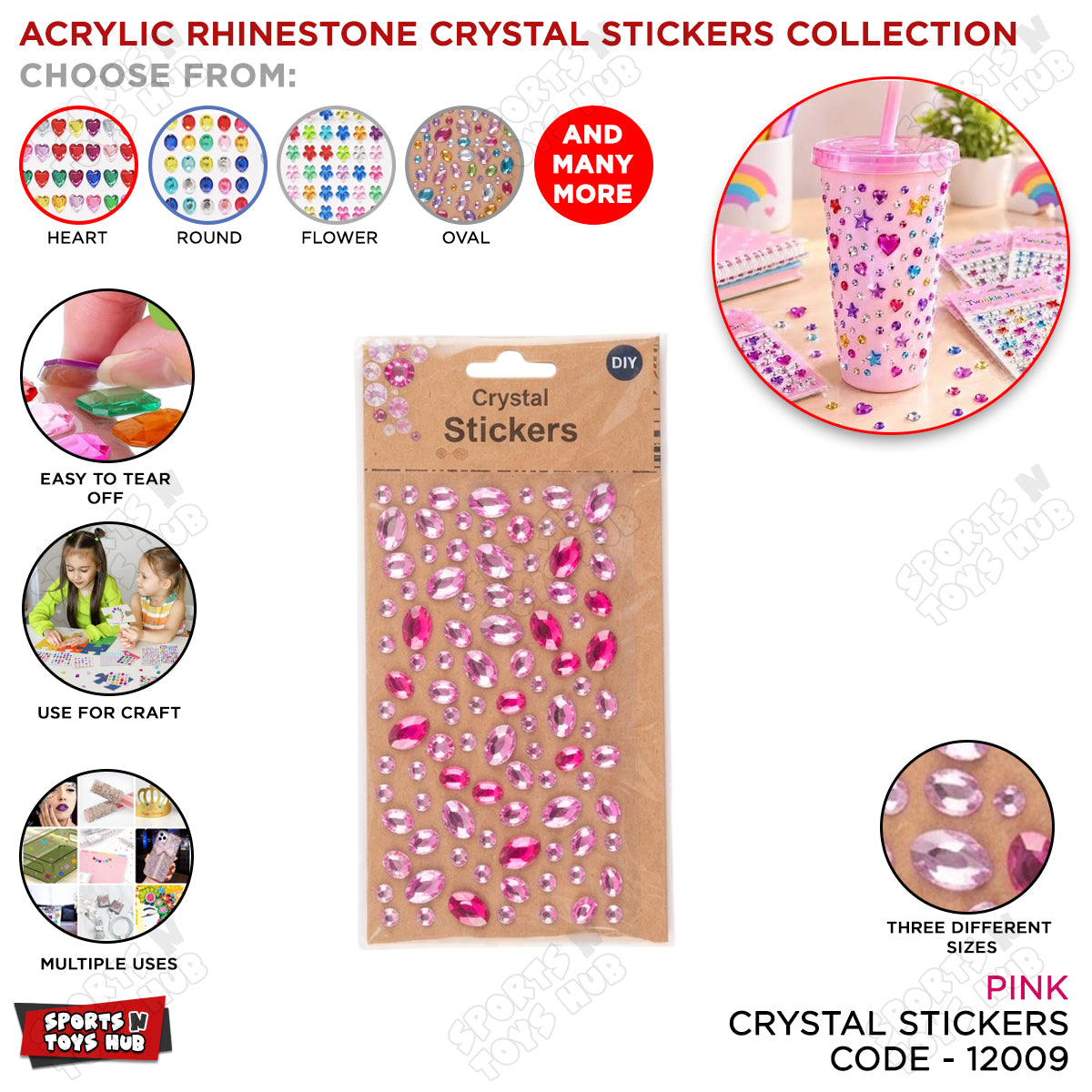 Acrylic Rhinestone Crystal Sticker – Self-Adhesive Sparkling Gems Stickers for DIY Crafts
