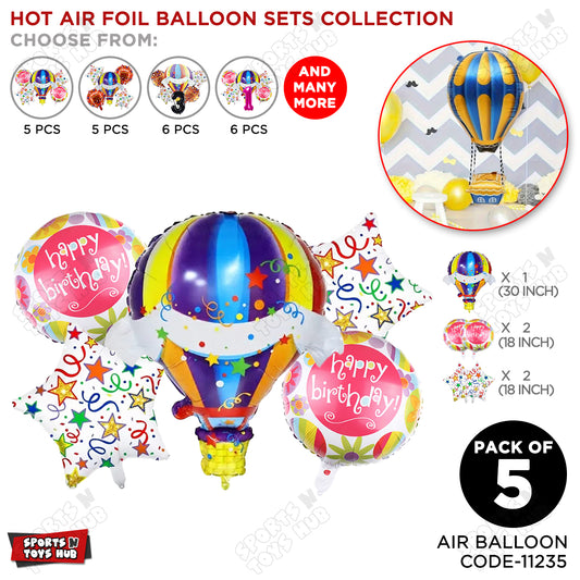Hot Air Balloon Pack Of 5 Foil Balloon Set