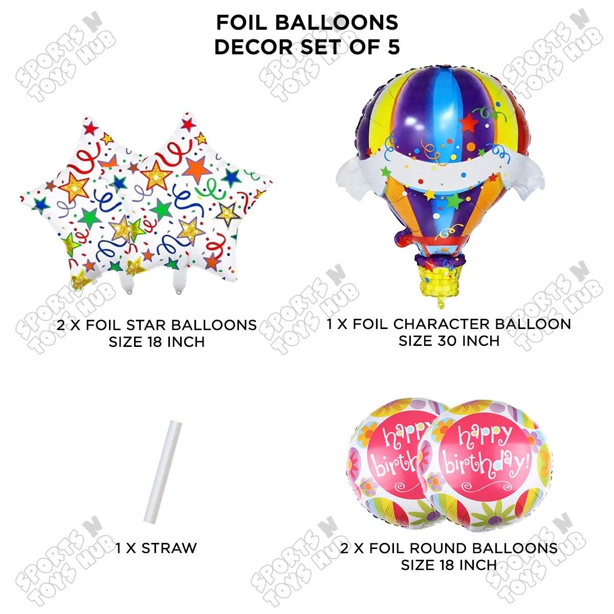 Hot Air Balloon Pack Of 5 Foil Balloon Set