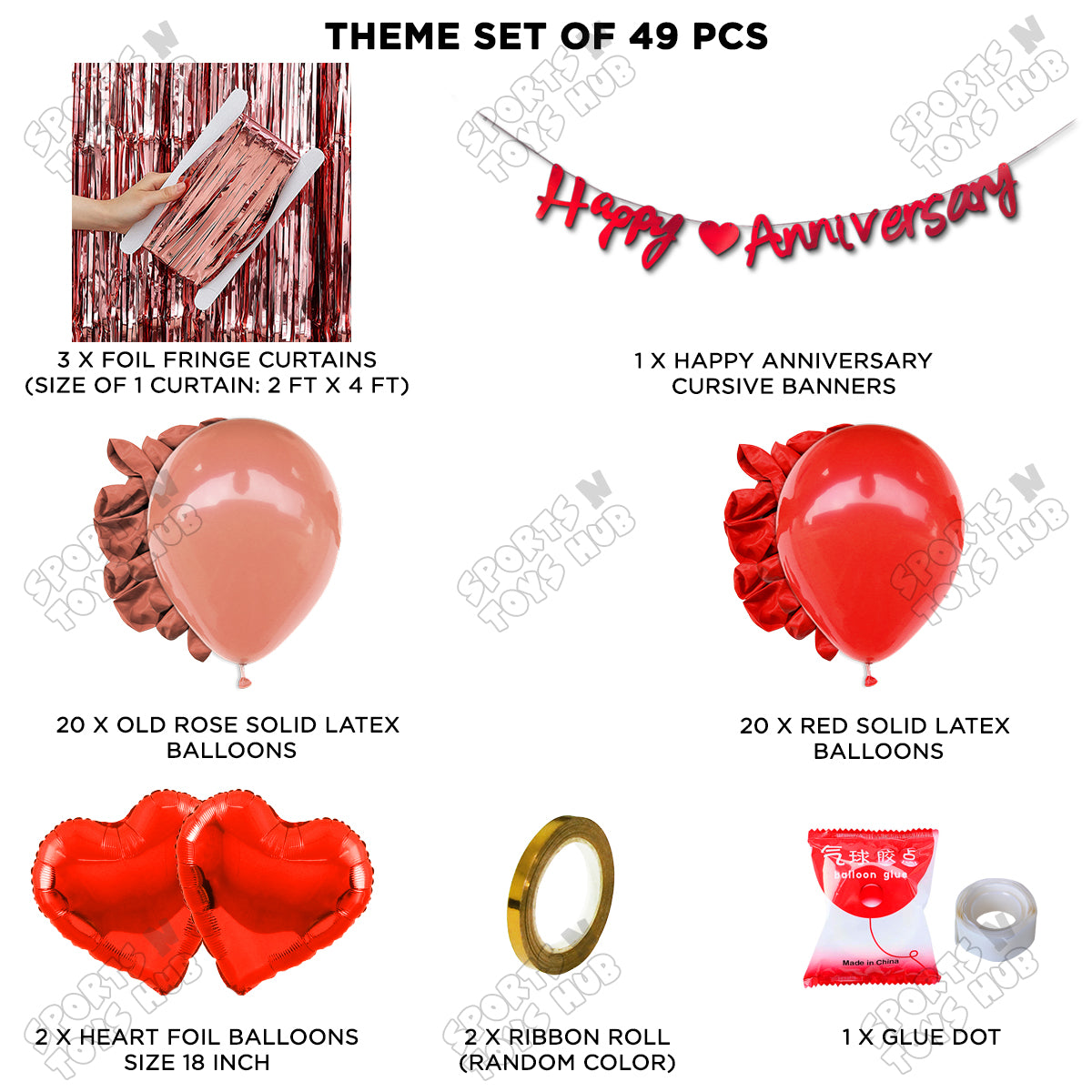 Happy Anniversary Red Cursive Banner Curtain Theme Collection