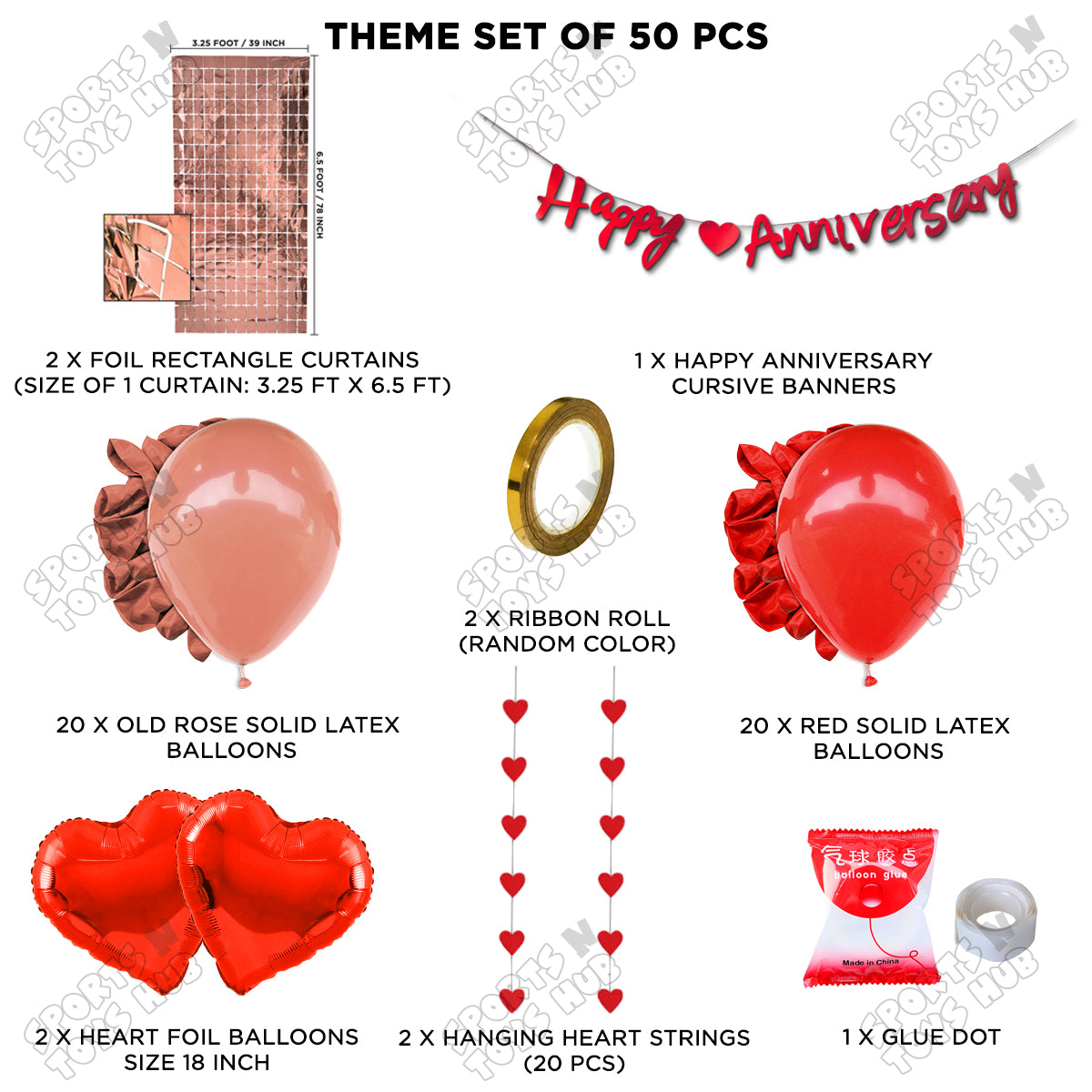 Happy Anniversary Red Cursive Banner Rectangle Curtain Theme Collection