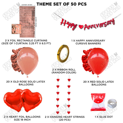 Happy Anniversary Red Cursive Banner Rectangle Curtain Theme Collection