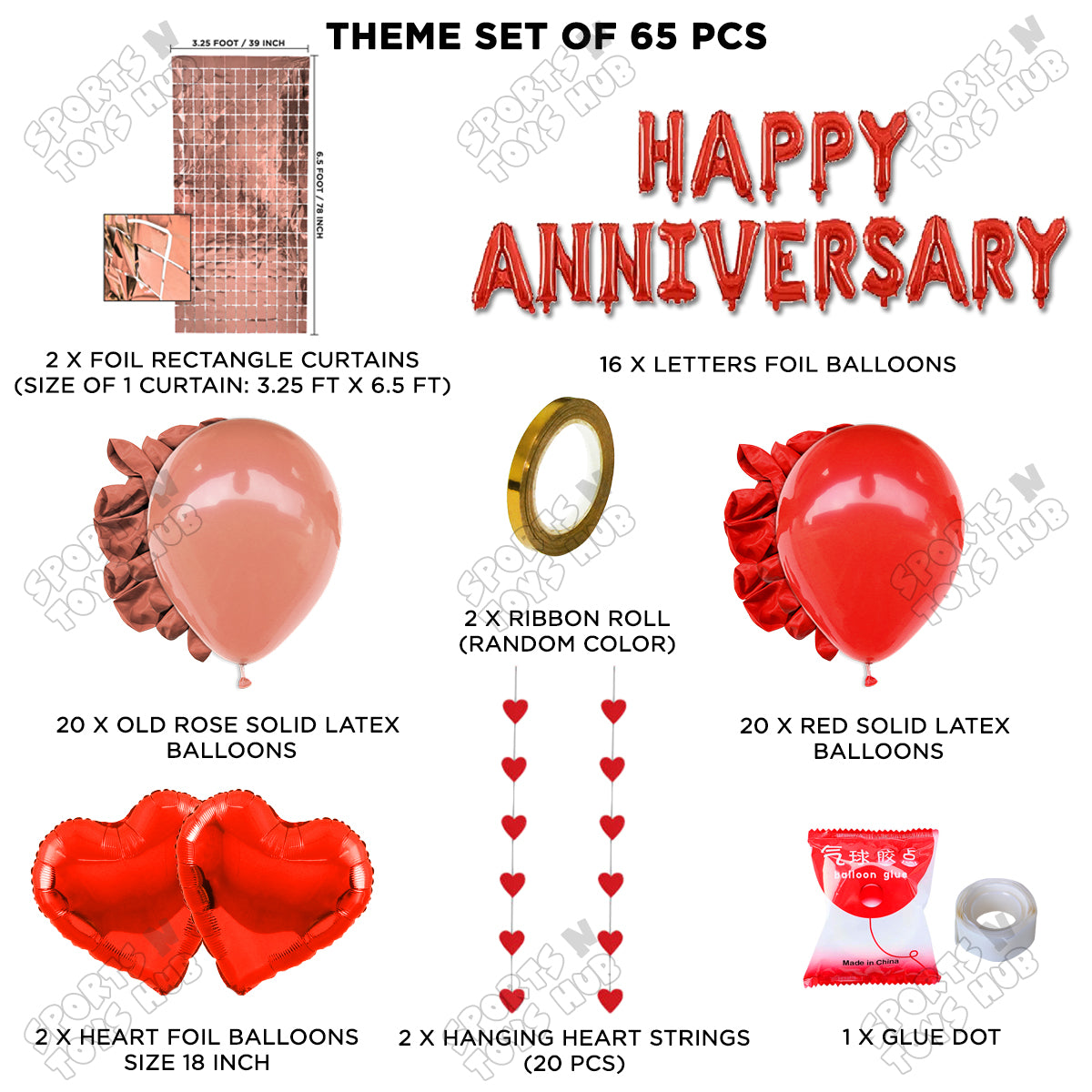 Happy Anniversary Red Foil Letter Rectangle Curtain Theme Collection