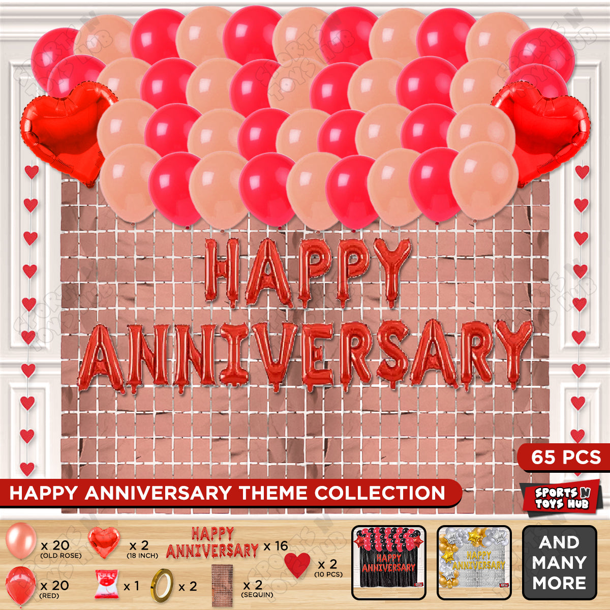 Happy Anniversary Red Foil Letter Rectangle Curtain Theme Collection