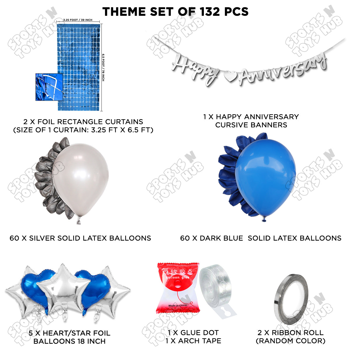 Happy Anniversary Silver Cursive Banner Arch Theme Collection