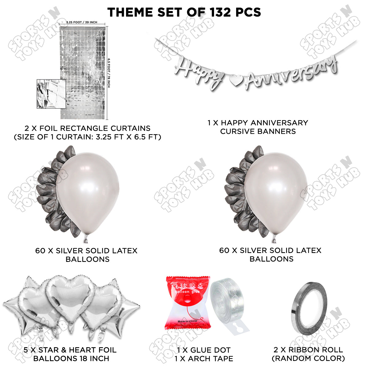 Happy Anniversary Silver Cursive Banner Arch Theme Collection