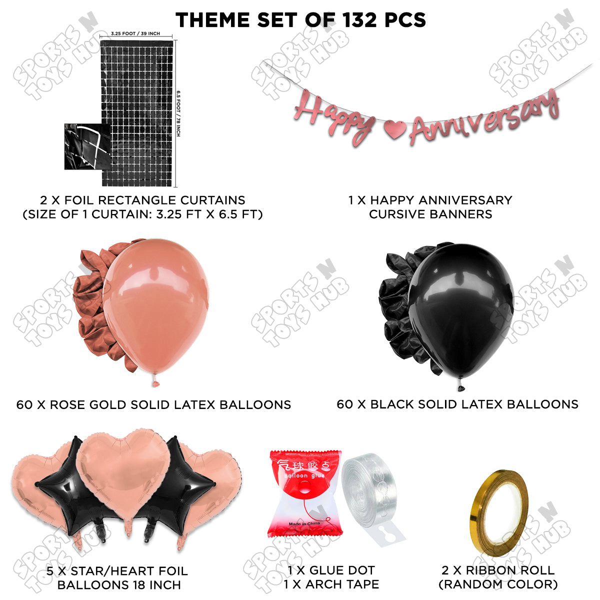 Happy Anniversary Rose Gold Cursive Banner Arch Theme Collection