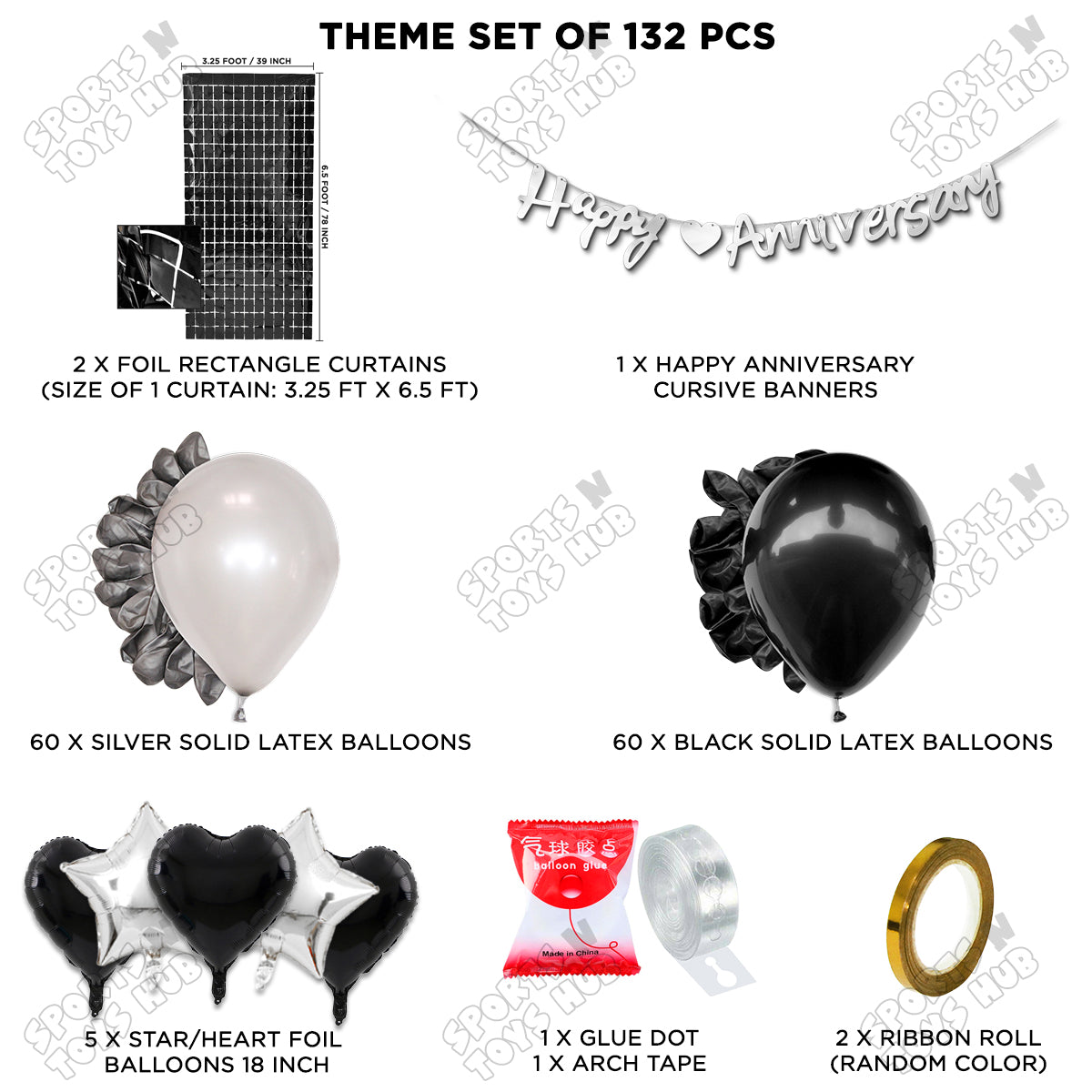 Happy Anniversary Silver Cursive Banner Arch Theme Collection