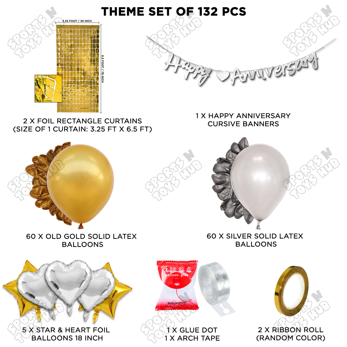 Happy Anniversary Silver Cursive Banner Arch Theme Collection