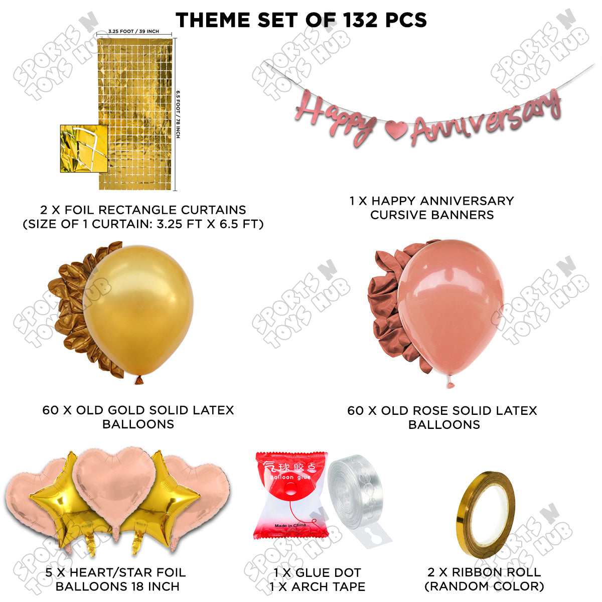 Happy Anniversary Rose Gold Cursive Banner Arch Theme Collection