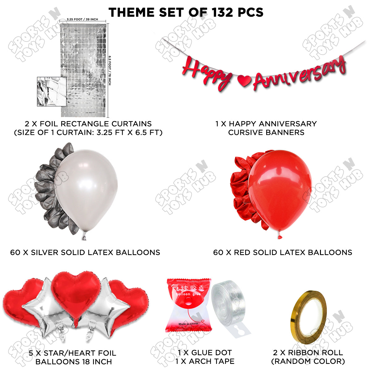 Happy Anniversary Red Cursive Banner Arch Theme Collection