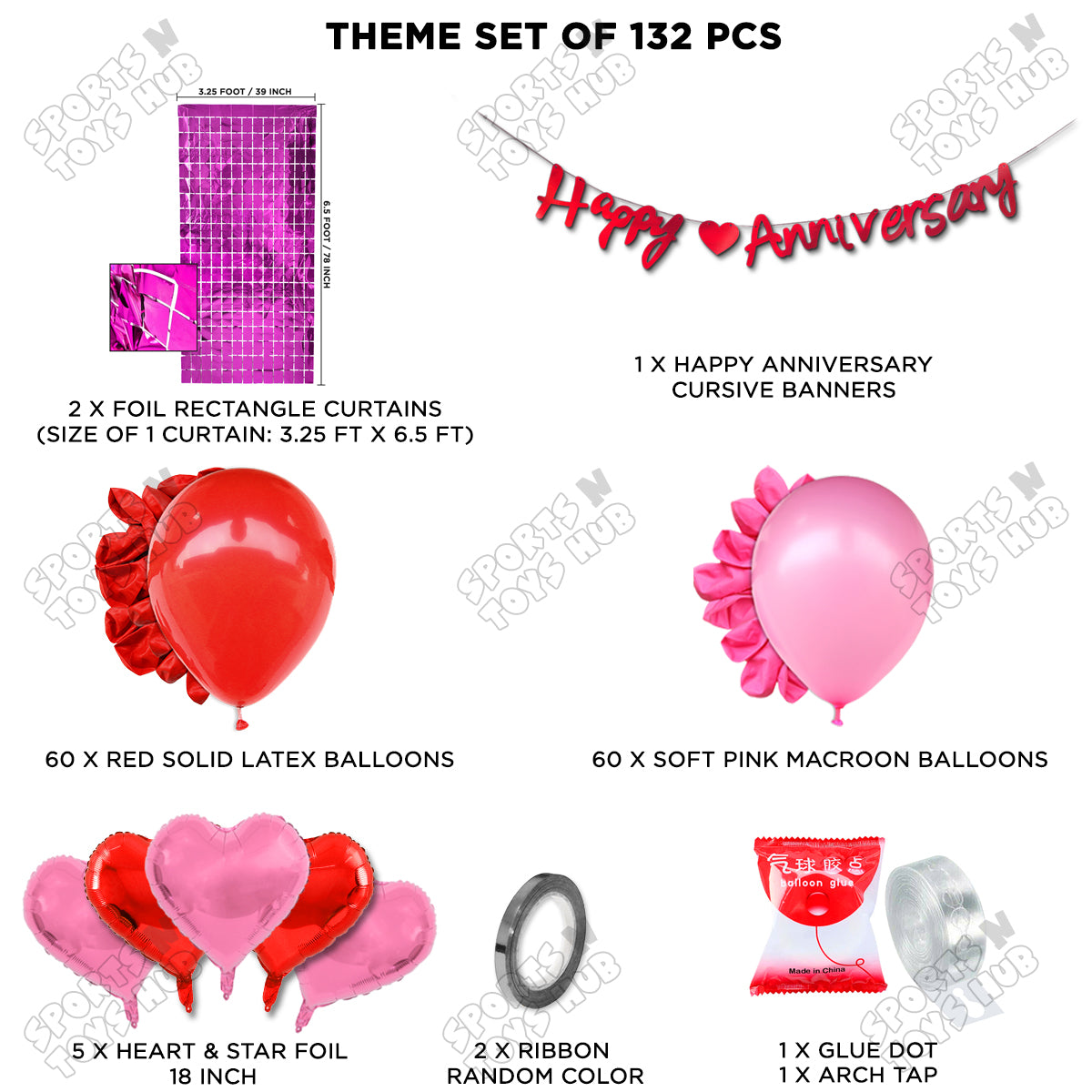 Happy Anniversary Red Cursive Banner Rectangle Curtain Theme Collection