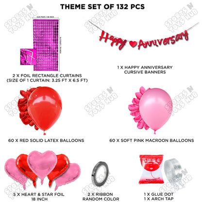 Happy Anniversary Red Cursive Banner Rectangle Curtain Theme Collection