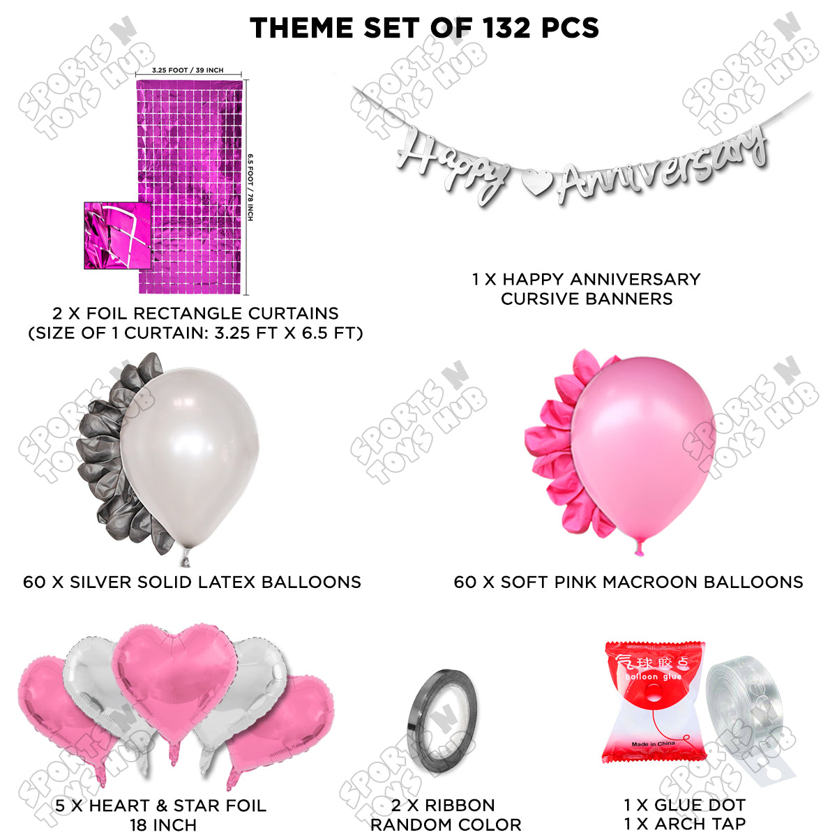 Happy Anniversary Silver Cursive Banner Arch Theme Collection