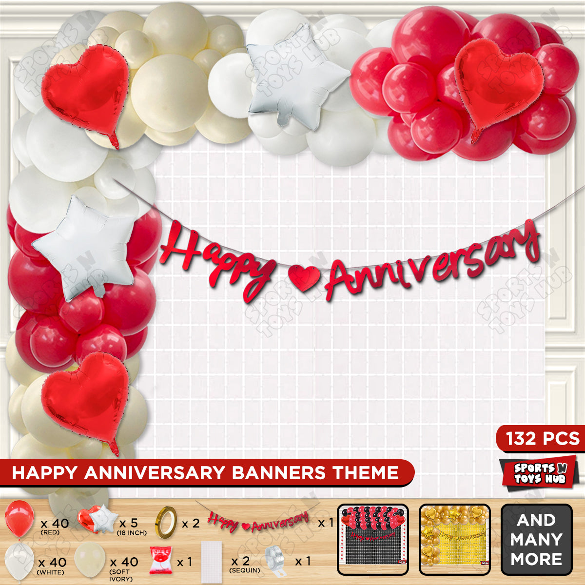 Happy Anniversary Red Cursive Banner Arch Theme Collection