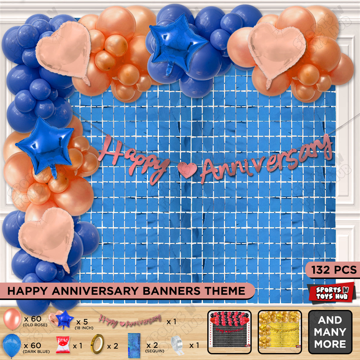 Happy Anniversary Rose Gold Cursive Banner Arch Theme Collection