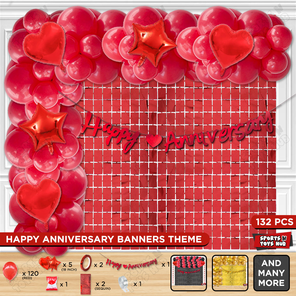 Happy Anniversary Red Cursive Banner Arch Theme Collection