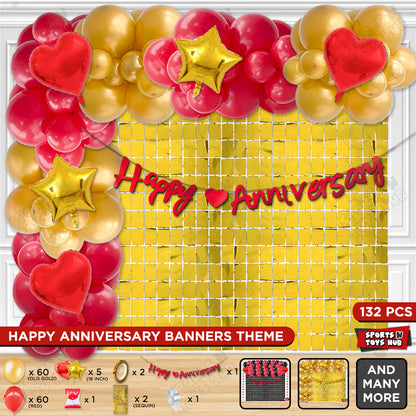 Happy Anniversary Red Cursive Banner Arch Theme Collection