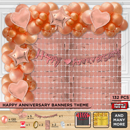 Happy Anniversary Rose Gold Cursive Banner Arch Theme Collection