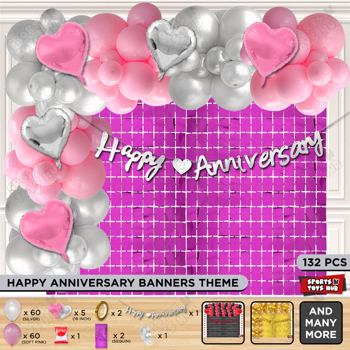 Happy Anniversary Silver Cursive Banner Arch Theme Collection