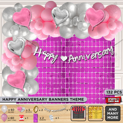 Happy Anniversary Silver Cursive Banner Arch Theme Collection