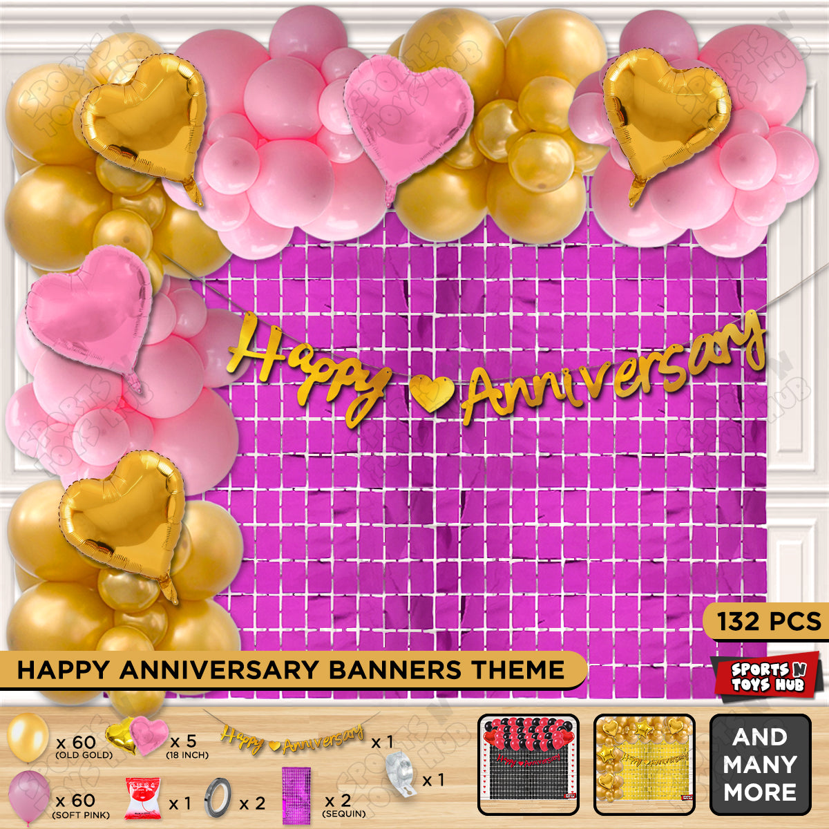 Happy Anniversary Gold Cursive Banner Arch Theme Collection