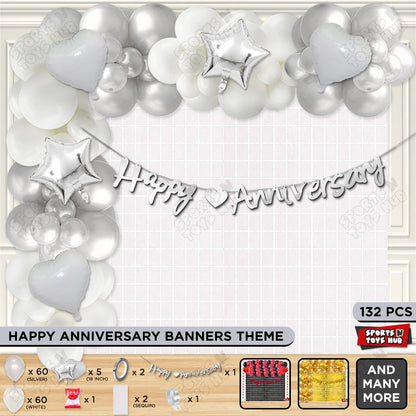 Happy Anniversary Silver Cursive Banner Arch Theme Collection