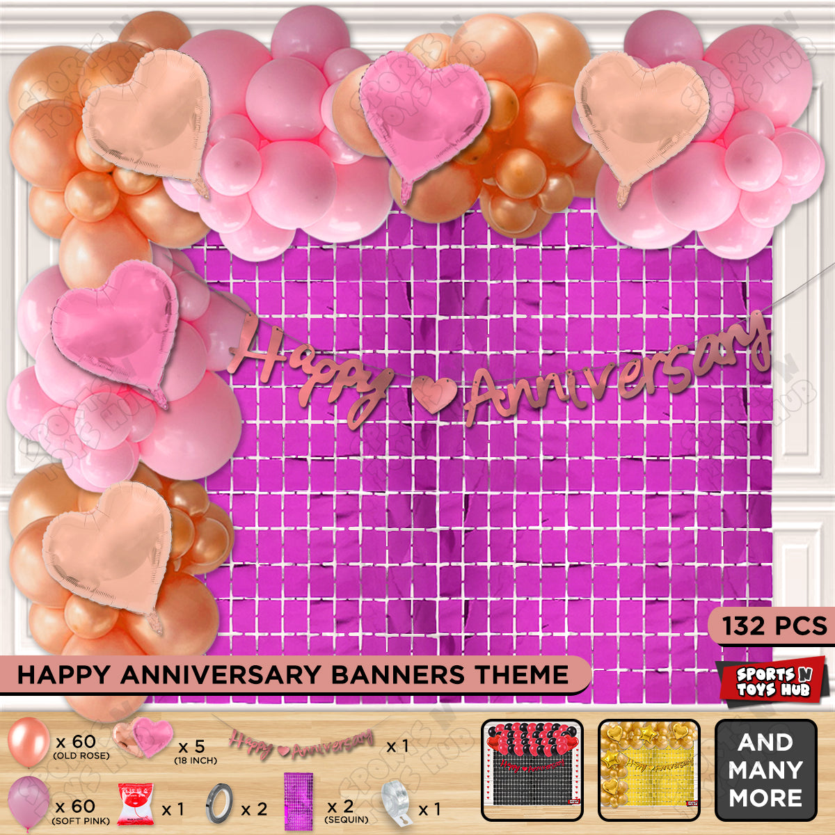 Happy Anniversary Rose Gold Cursive Banner Arch Theme Collection