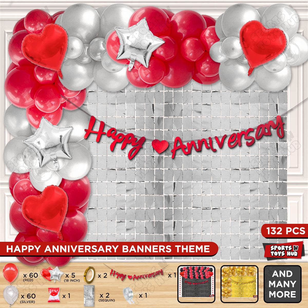 Happy Anniversary Red Cursive Banner Arch Theme Collection