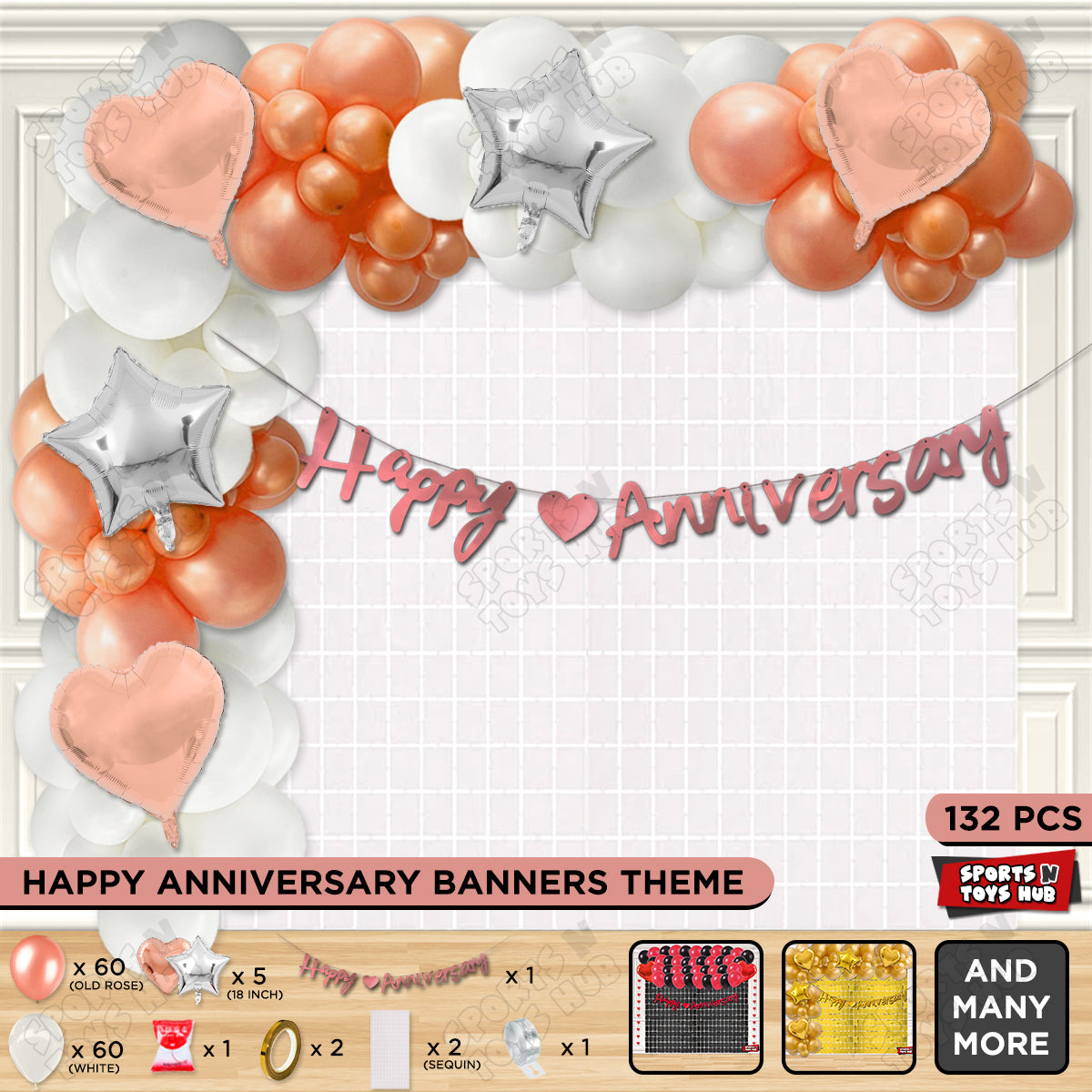 Happy Anniversary Rose Gold Cursive Banner Arch Theme Collection