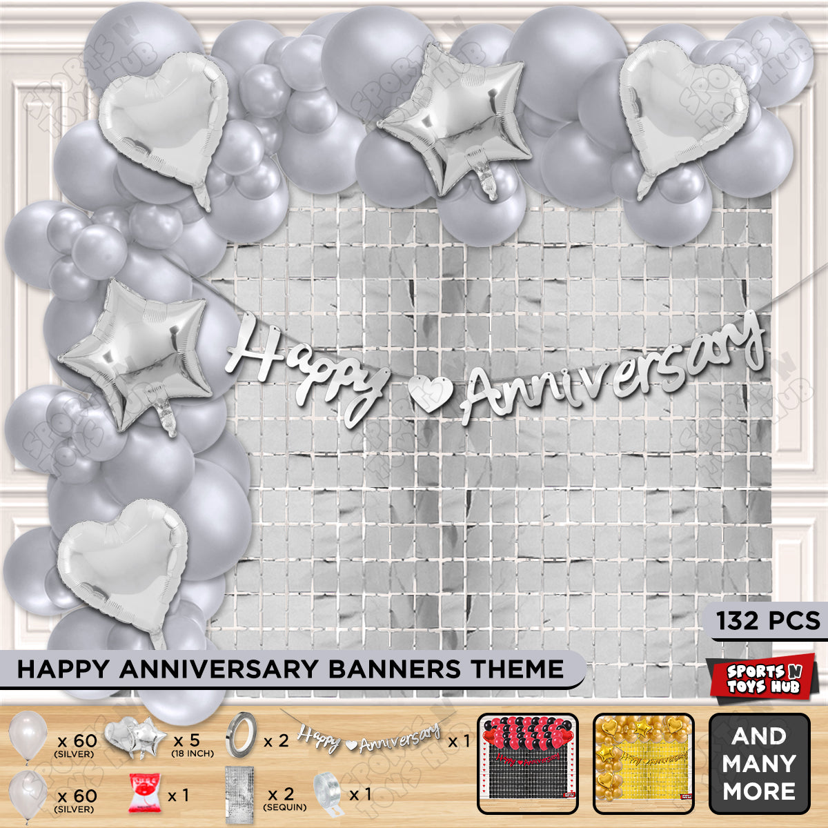 Happy Anniversary Silver Cursive Banner Arch Theme Collection
