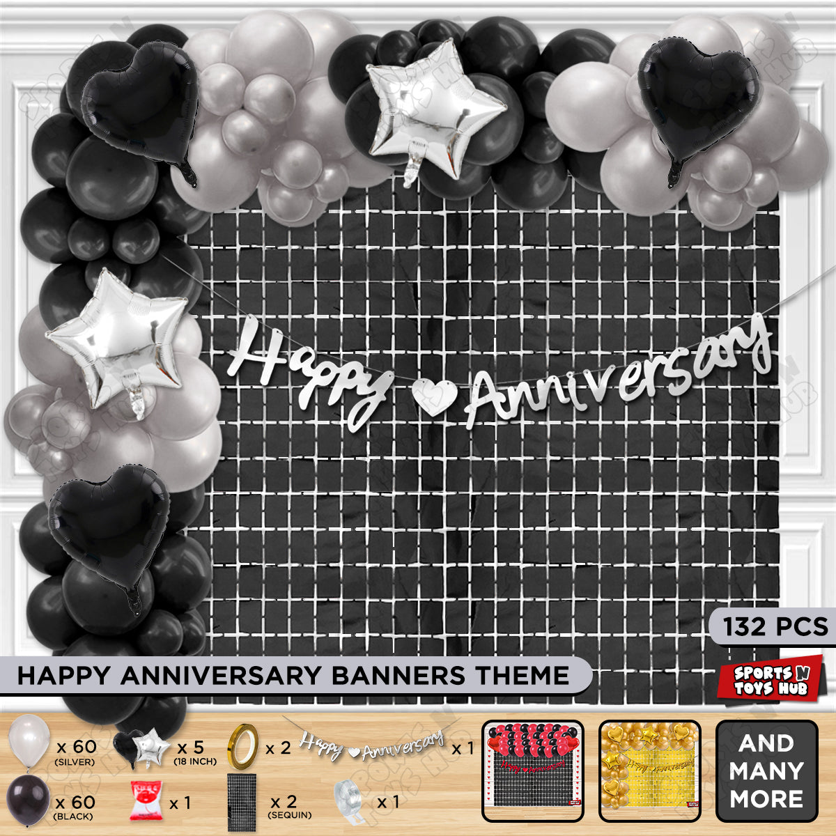 Happy Anniversary Silver Cursive Banner Arch Theme Collection