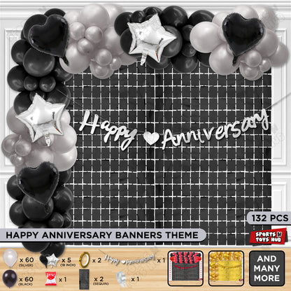 Happy Anniversary Silver Cursive Banner Arch Theme Collection
