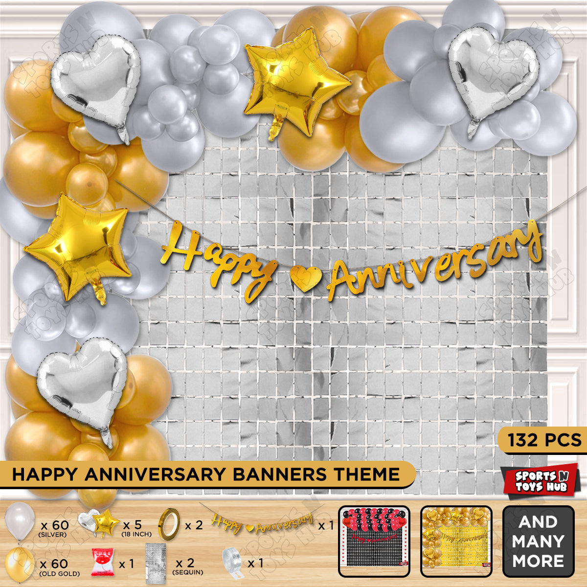 Happy Anniversary Gold Cursive Banner Arch Theme Collection
