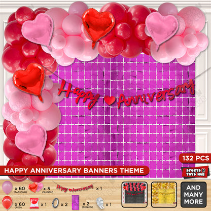 Happy Anniversary Red Cursive Banner Arch Theme Collection