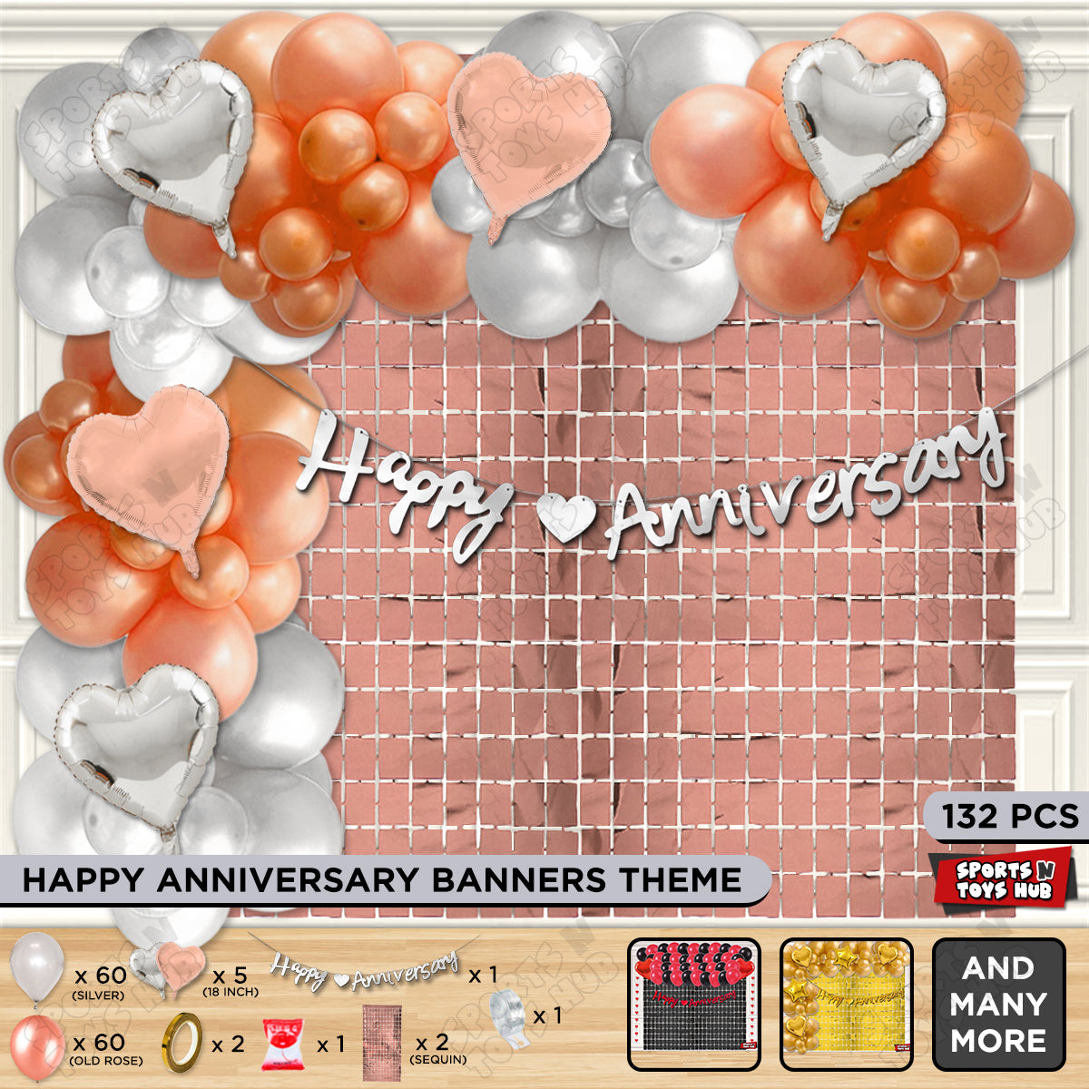 Happy Anniversary Silver Cursive Banner Arch Theme Collection