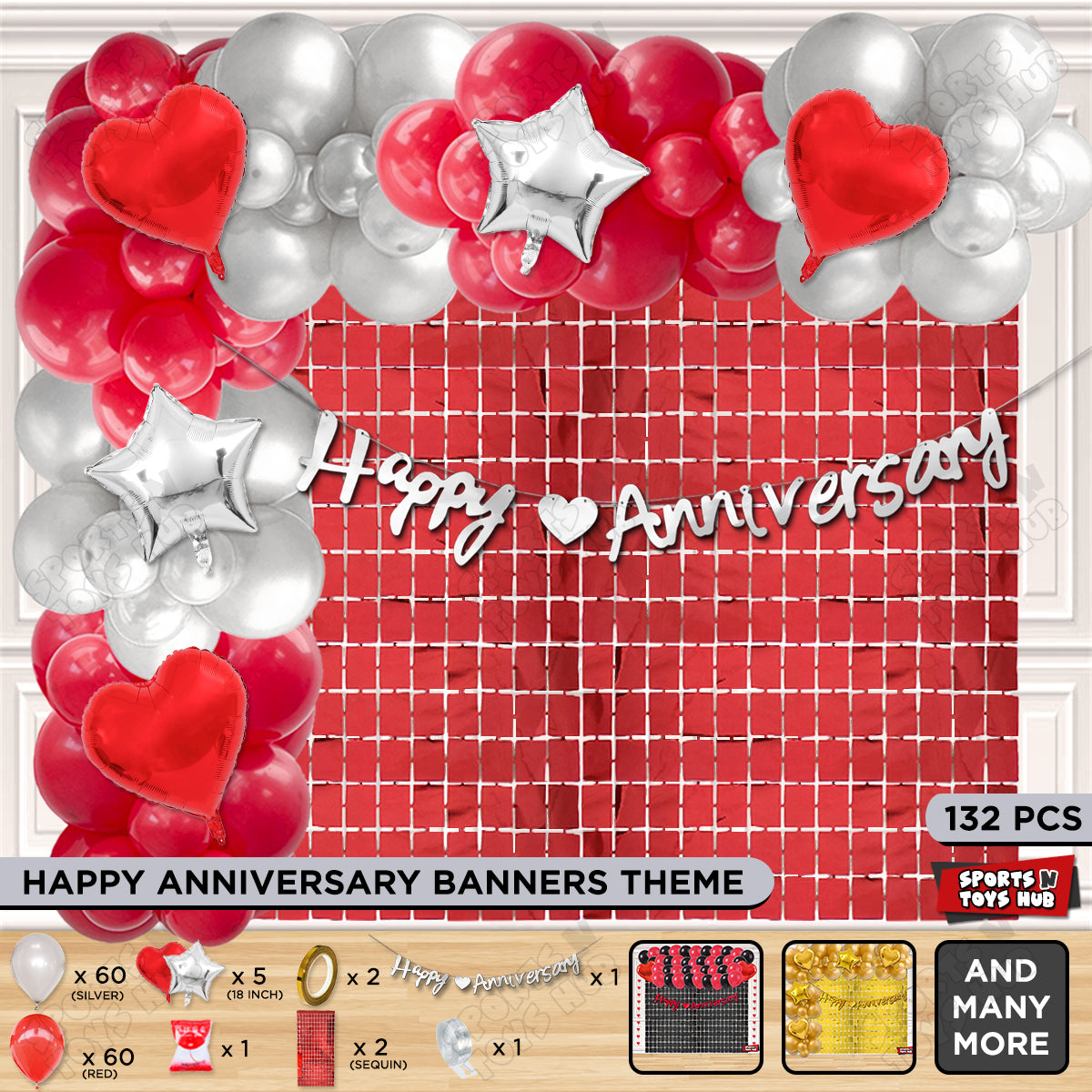 Happy Anniversary Silver Cursive Banner Arch Theme Collection