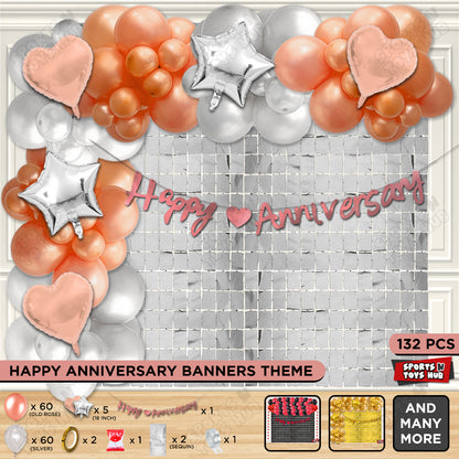 Happy Anniversary Rose Gold Cursive Banner Arch Theme Collection