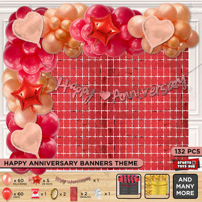 Happy Anniversary Rose Gold Cursive Banner Arch Theme Collection