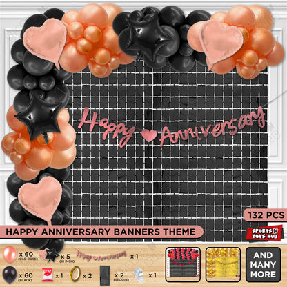 Happy Anniversary Rose Gold Cursive Banner Arch Theme Collection