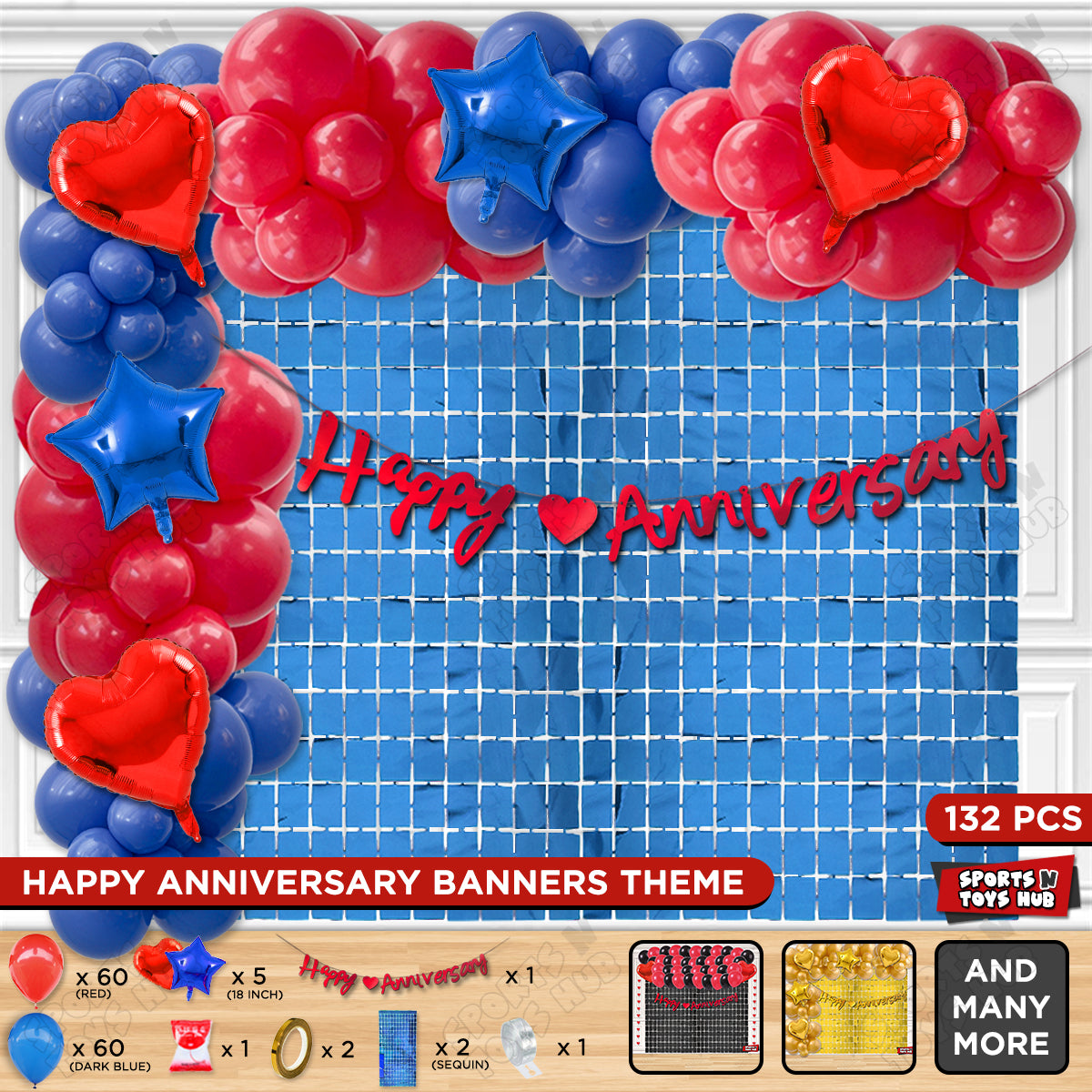 Happy Anniversary Red Cursive Banner Arch Theme Collection