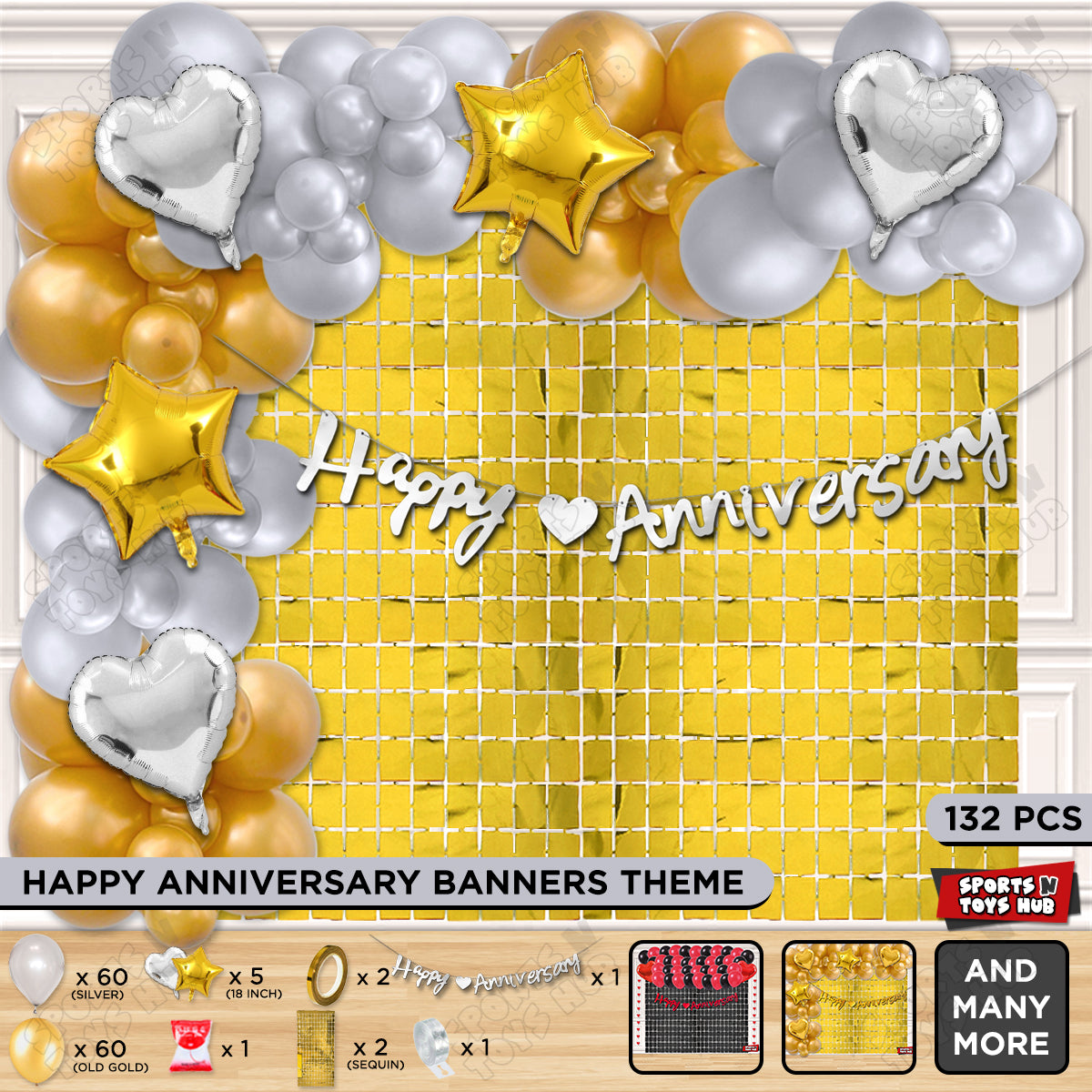 Happy Anniversary Silver Cursive Banner Arch Theme Collection