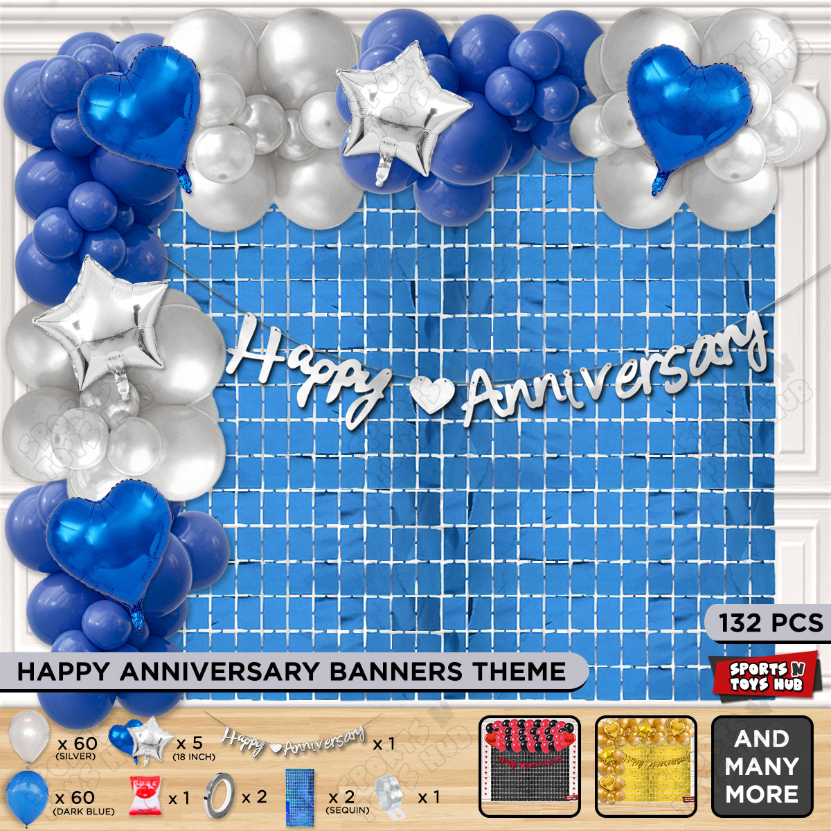 Happy Anniversary Silver Cursive Banner Arch Theme Collection