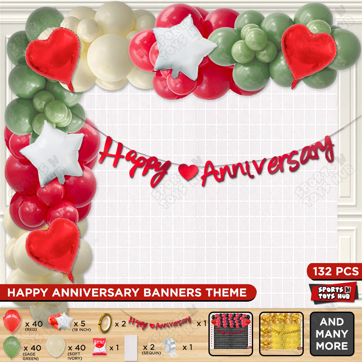 Happy Anniversary Red Cursive Banner Arch Theme Collection