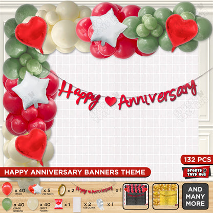 Happy Anniversary Red Cursive Banner Arch Theme Collection