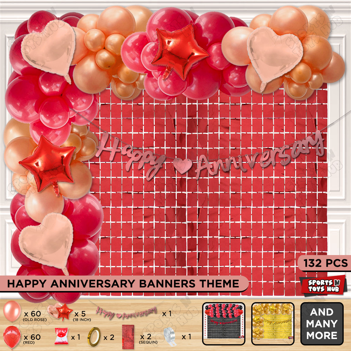 Happy Anniversary Rose Gold Cursive Banner Arch Theme Collection