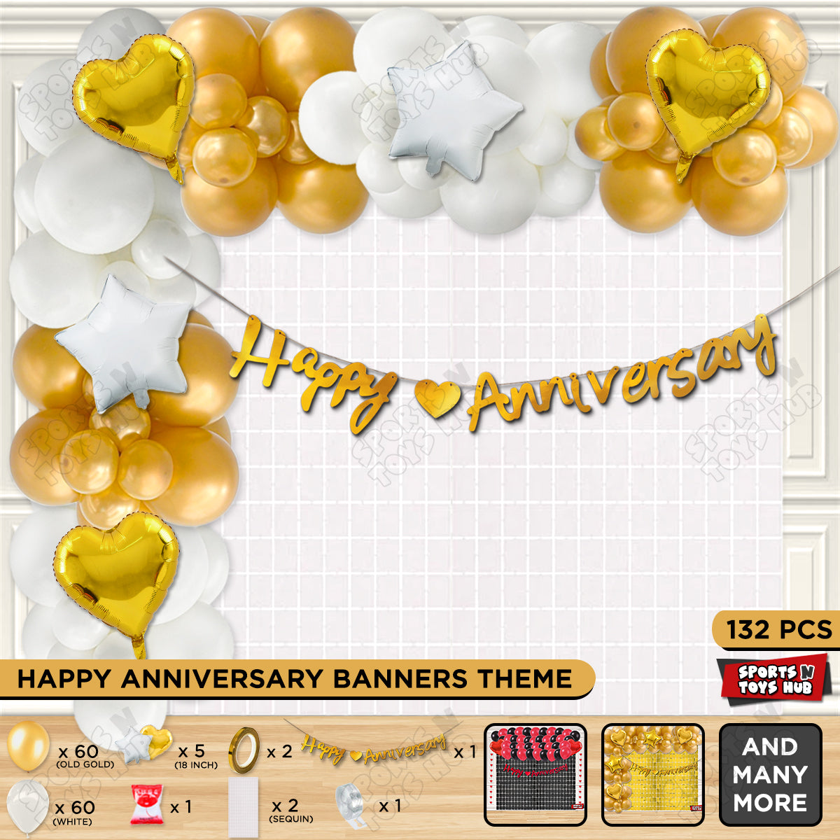 Happy Anniversary Gold Cursive Banner Arch Theme Collection